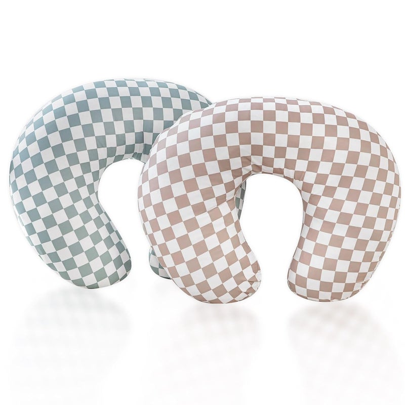 DILIMI 2 Pack Nursing Pillow Cover, Stretchy Removable Case for Breastfeeding Pillows, Ultra Soft Comfortable Slipcover for Baby Girl and Boy, Green and Brown Checkered - Image 1